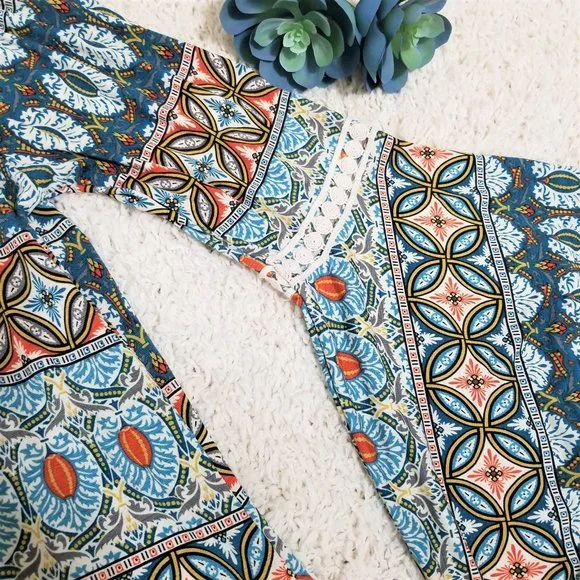 Dress. Teal, Burnt Orange, Multi Print. Southern Fried Chics Brand. Size Small. - Picture 7 of 9